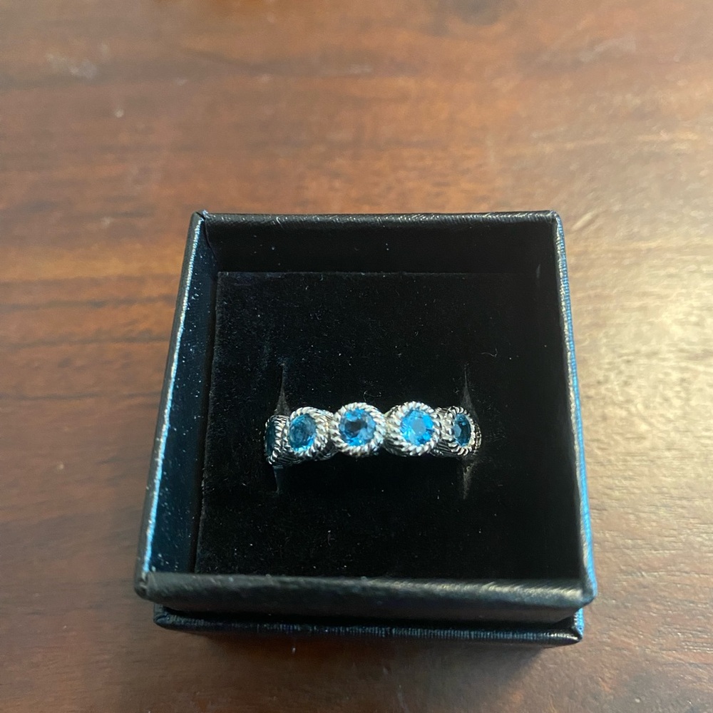 Judith Ripka Sterling with blue topaz gems Ring sz8